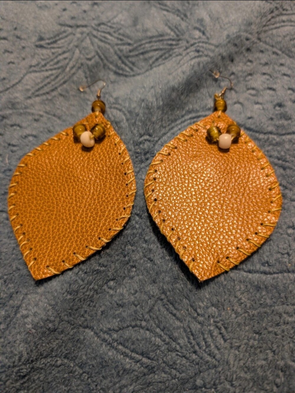 Handcrafted Leather Earrings With Bead Embellishments